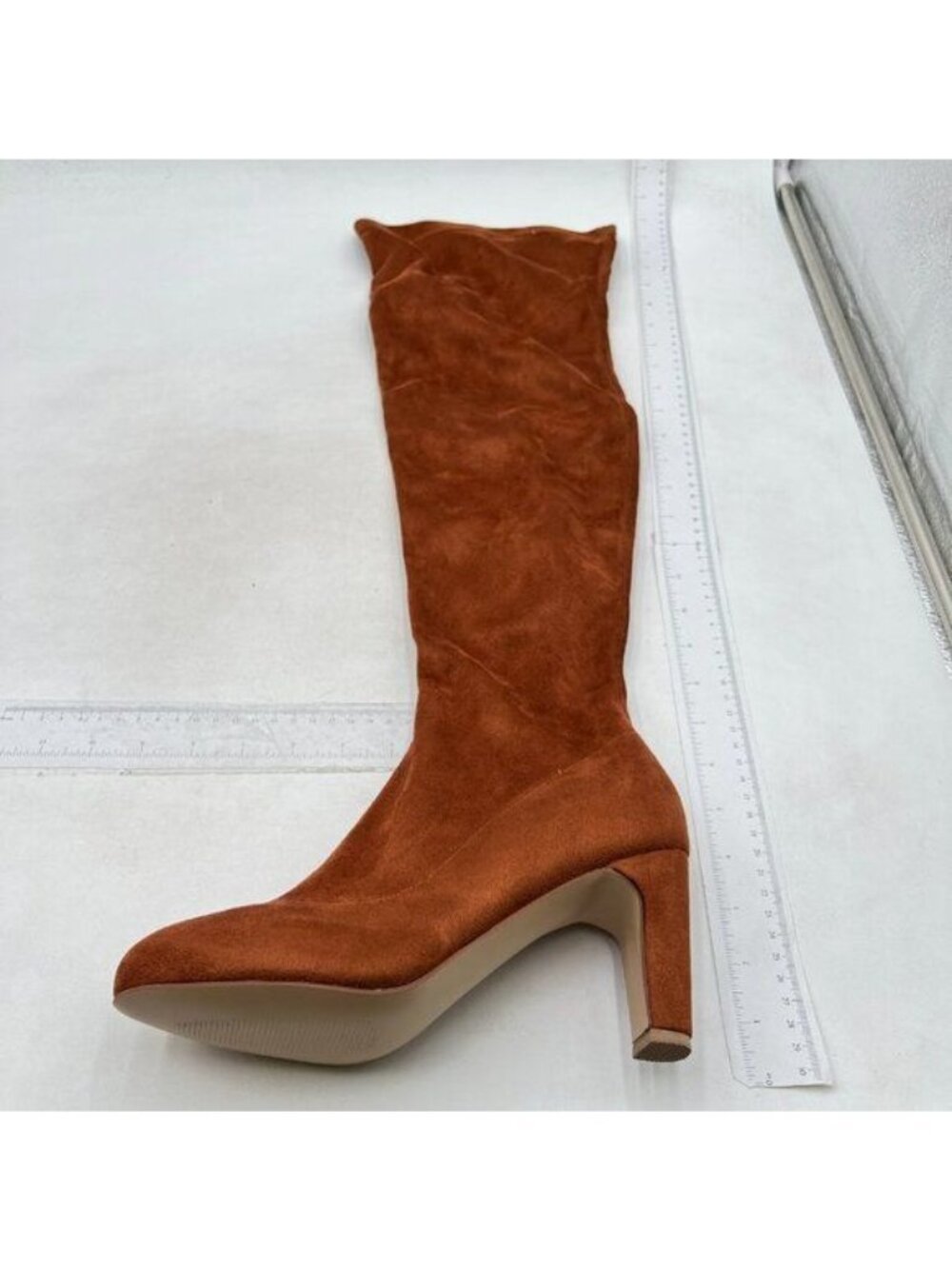 Women's Suede Boots Over The Knee High Vegan Chunky Heels Side Zipper Shoes